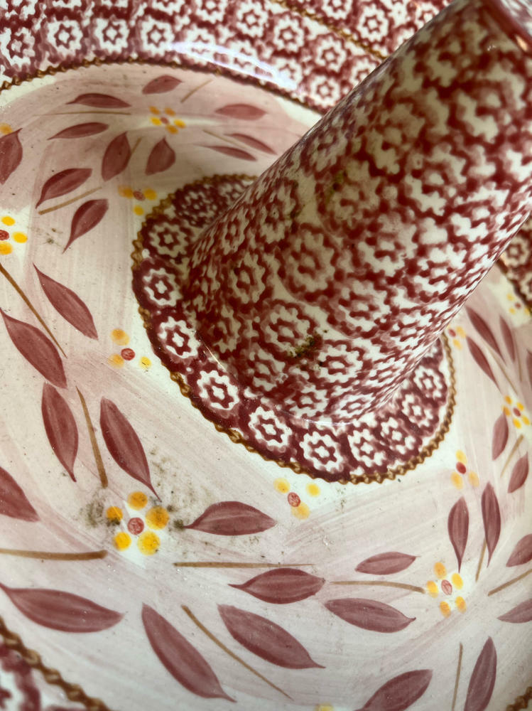 Temptations Vertical Roaster Tara Old World Floral Ceramic Cranberry Pink - Good