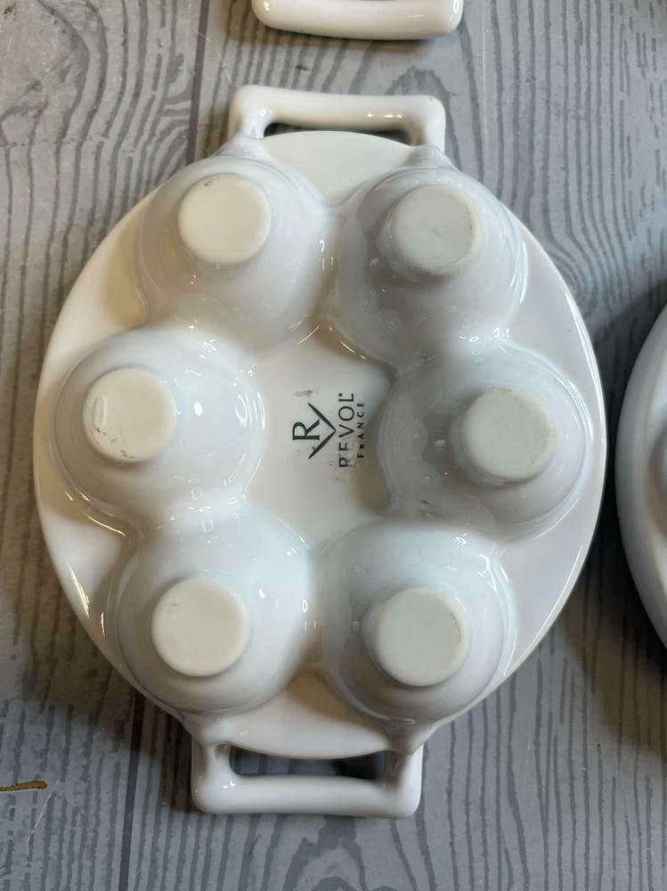 SIX Revol Escargot Plates White Ceramic Snail Conch Baking Trays Specialty Foods - Good