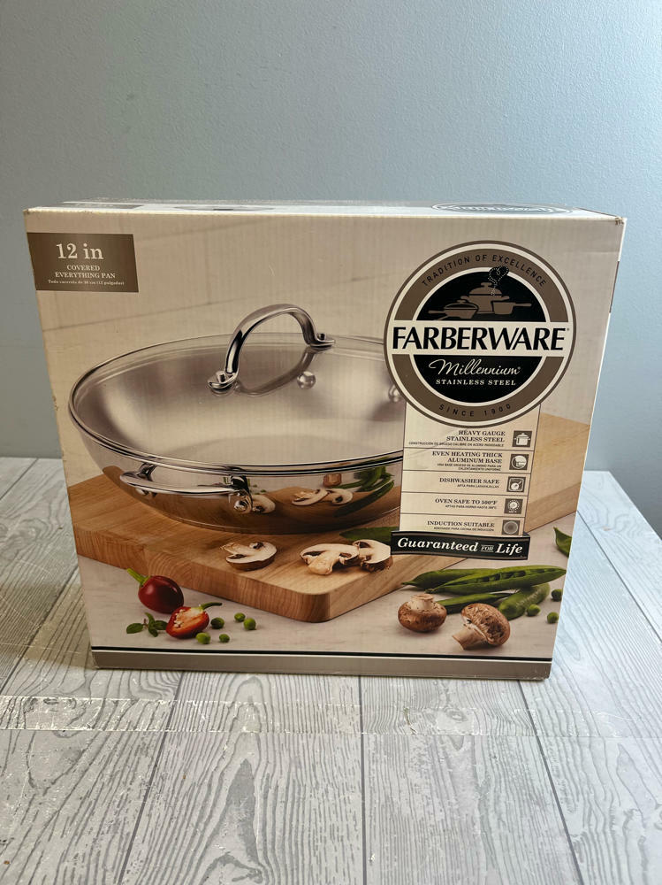 Farberware 12" Covered Everything Pan Millennium Stainless Heavy Gauge Oven Safe - Very Good