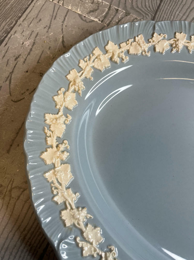 Wedgwood Queensware High Gloss Blue Serving Tray with White Floral Trim - Good