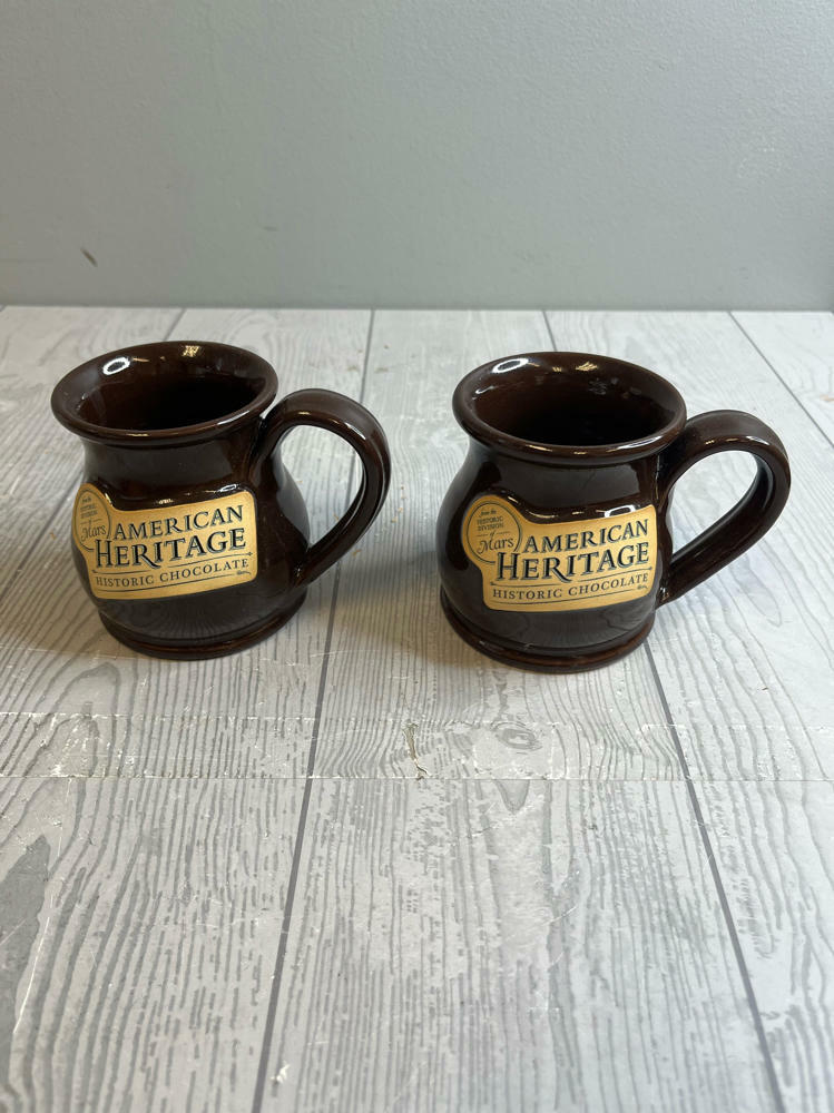 Set of TWO of Mars Historic Chocolate American Heritage Mugs Deneen Art Pottery - Good
