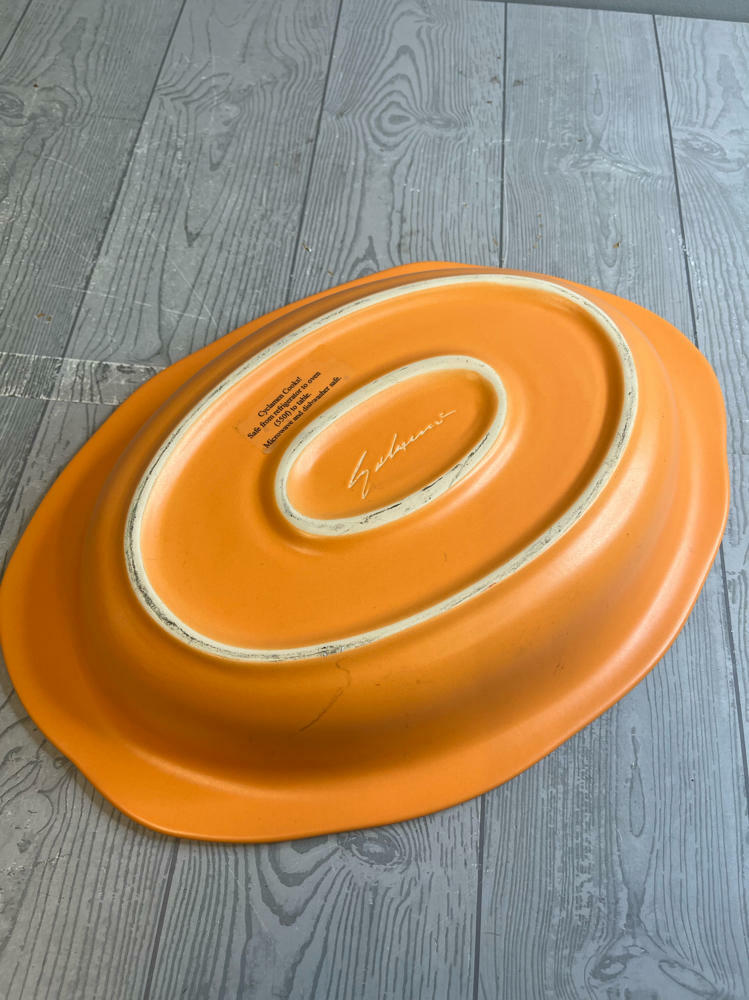 RARE!!! Julie Sanders Orange Cyclamen Pottery Huge Oval Serving Bowl Abstract - Good