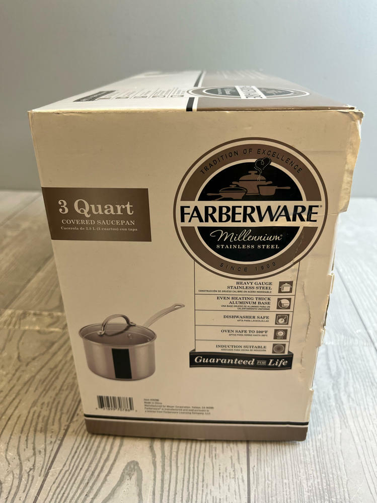 Farberware 3 Quart Covered Saucepan Millennium Stainless Heavy Gauge Oven Safe - Very Good