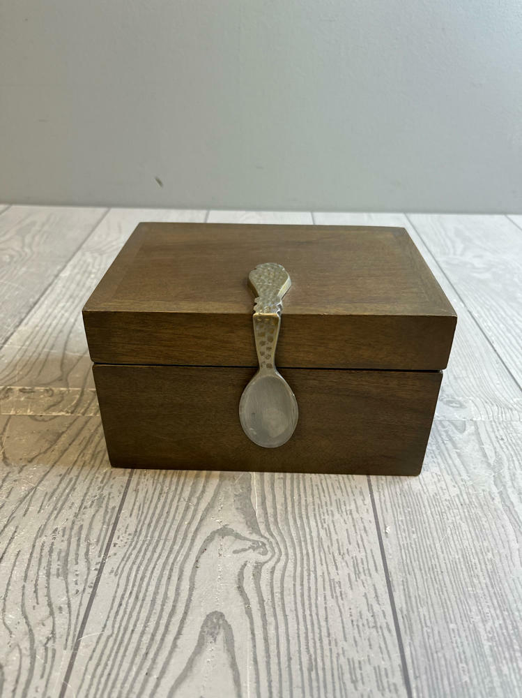 Vintage Wooden Recipe Box with Metal Spoon Detail No Cards Included Storage - Good