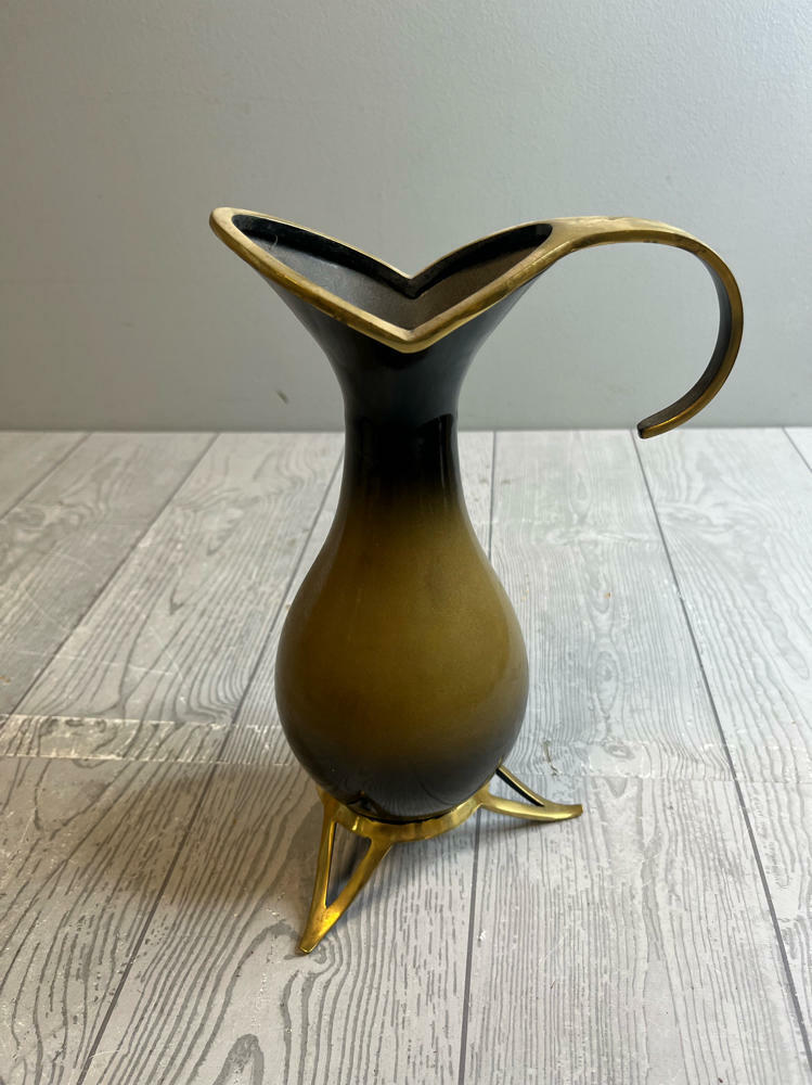 Vintage Pal Bell Brass Pitcher Mid-Century Modern Two-Tone Finish Israeli - Good