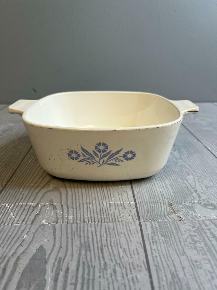 CorningWare Vintage Blue Floral Cornflower Casserole Dish NO TOP Oven Safe - Good