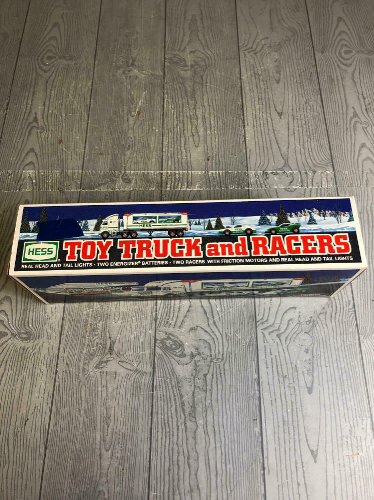 1997 HESS GASOLINE TOY TRUCK AND RACERS PROMOTIONAL TOY - In Original Box - Like New