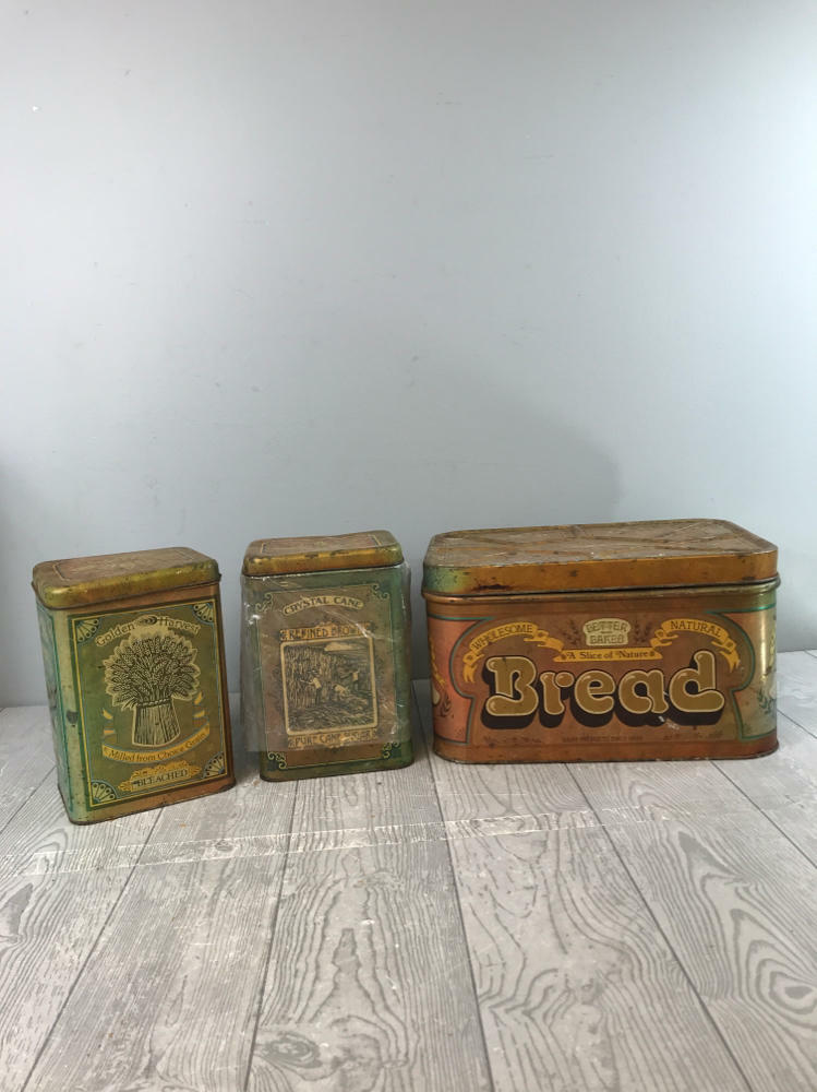 Set of 3 Vintage Baking Intransience Tin Boxes - Vintage Kitchen Set - 70s - Acceptable