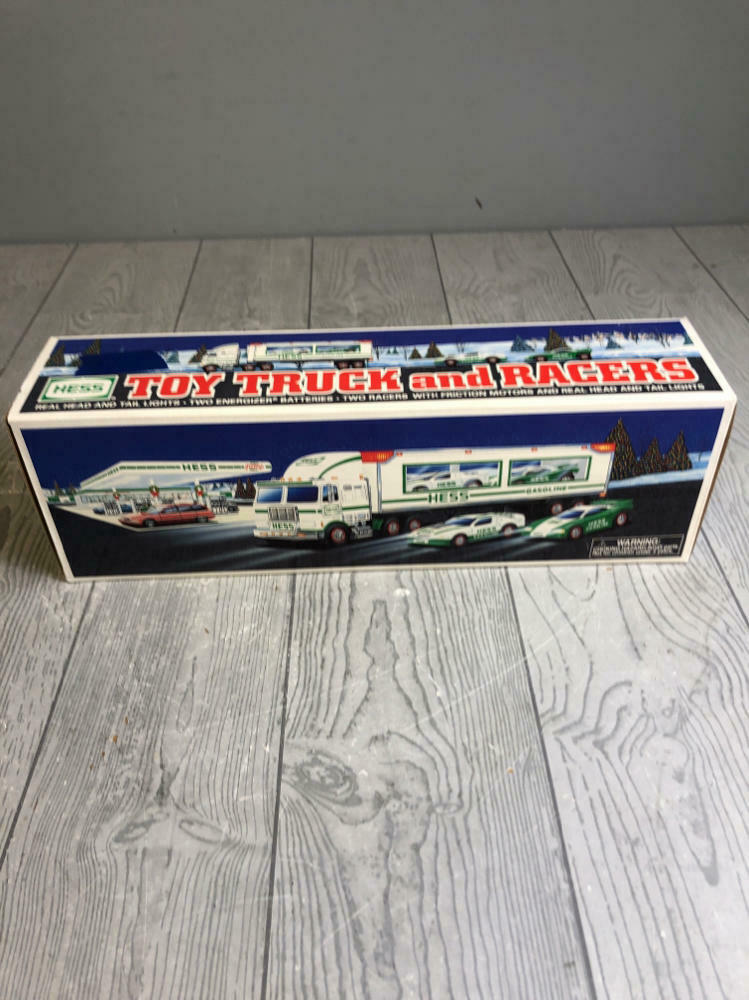1997 HESS GASOLINE TOY TRUCK AND RACERS PROMOTIONAL TOY - In Original Box - Like New