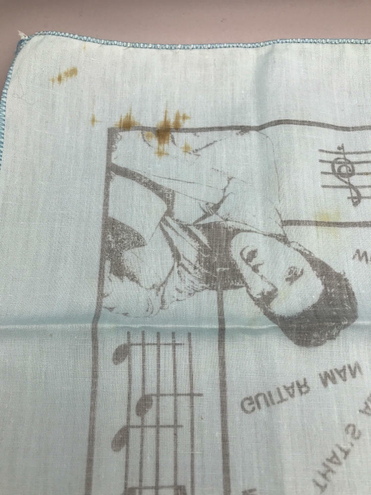 Vintage Elvis Presley Blue Memorial Bandanna / Handkerchief - Black and White - Good