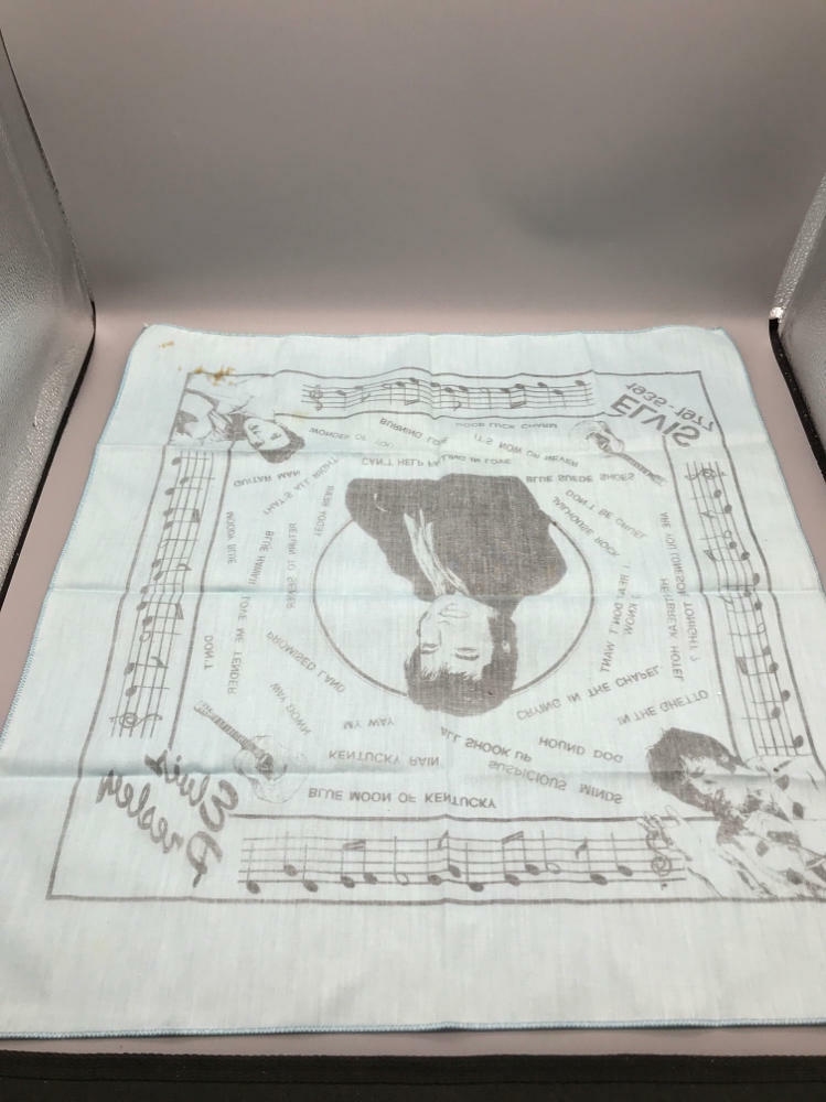 Vintage Elvis Presley Blue Memorial Bandanna / Handkerchief - Black and White - Good