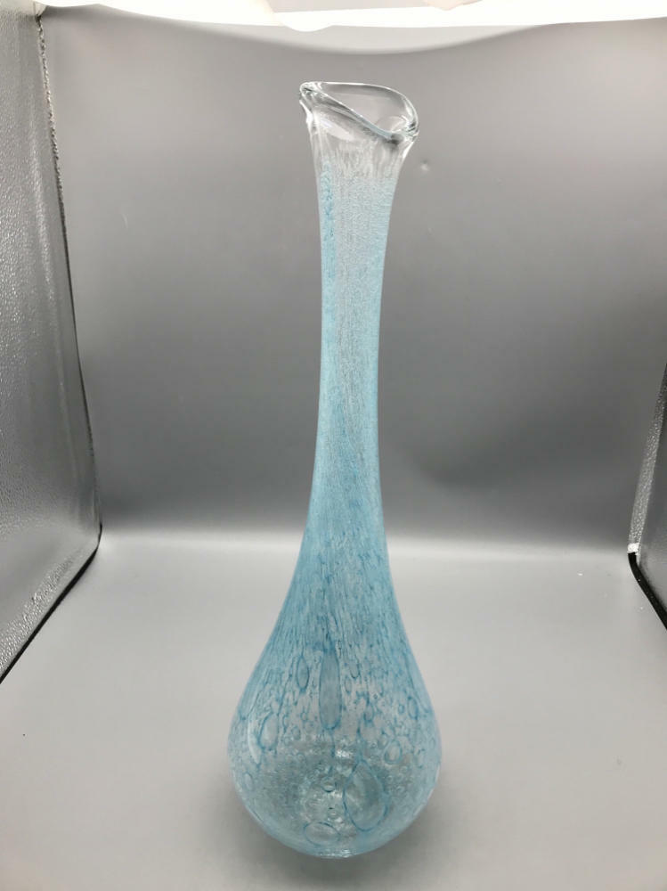 Tall French Hand Blown Bubbled Carafe in Light Blue Color Made in Canada - Good