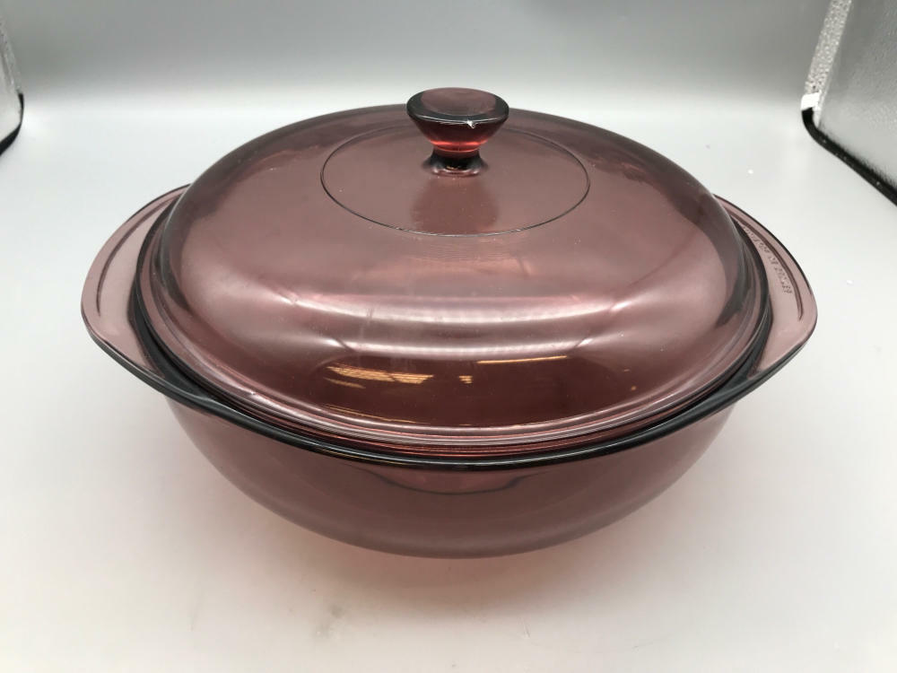 Vintage Cranberry Pyrex 024 2L Bowl with Handles and Lid Casserole Dish