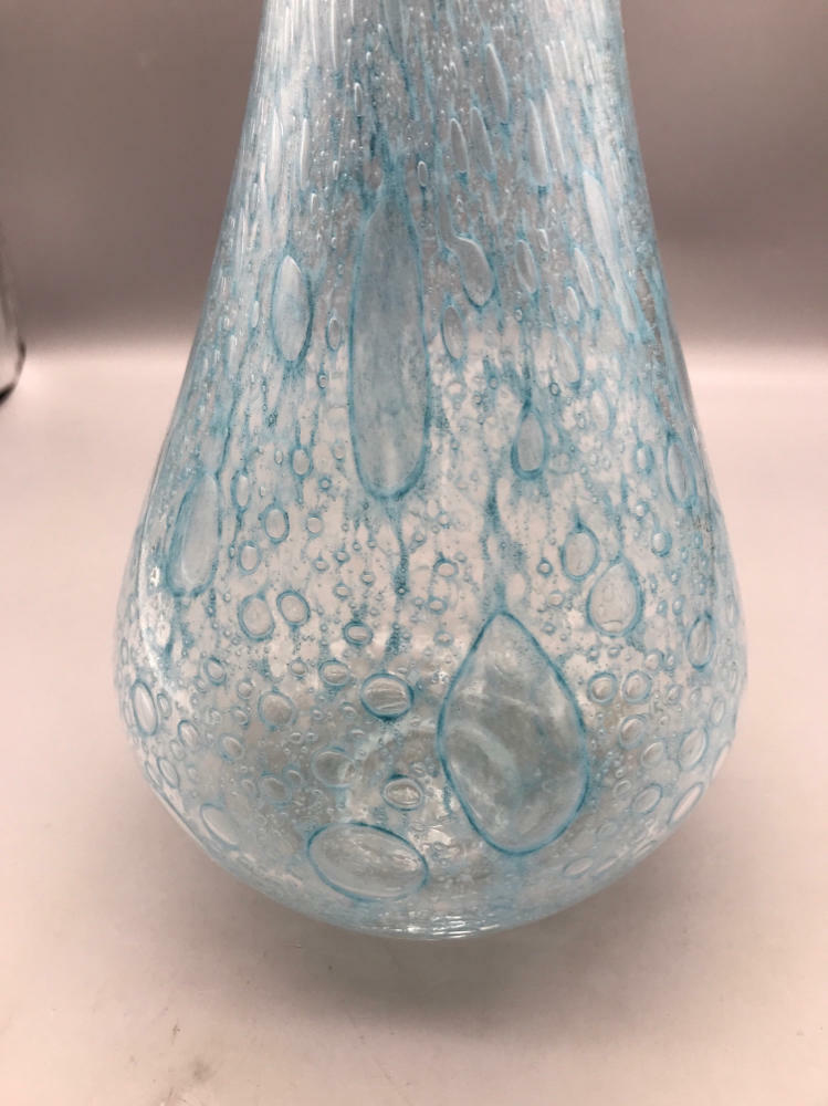 Tall French Hand Blown Bubbled Carafe in Light Blue Color Made in Canada - Good