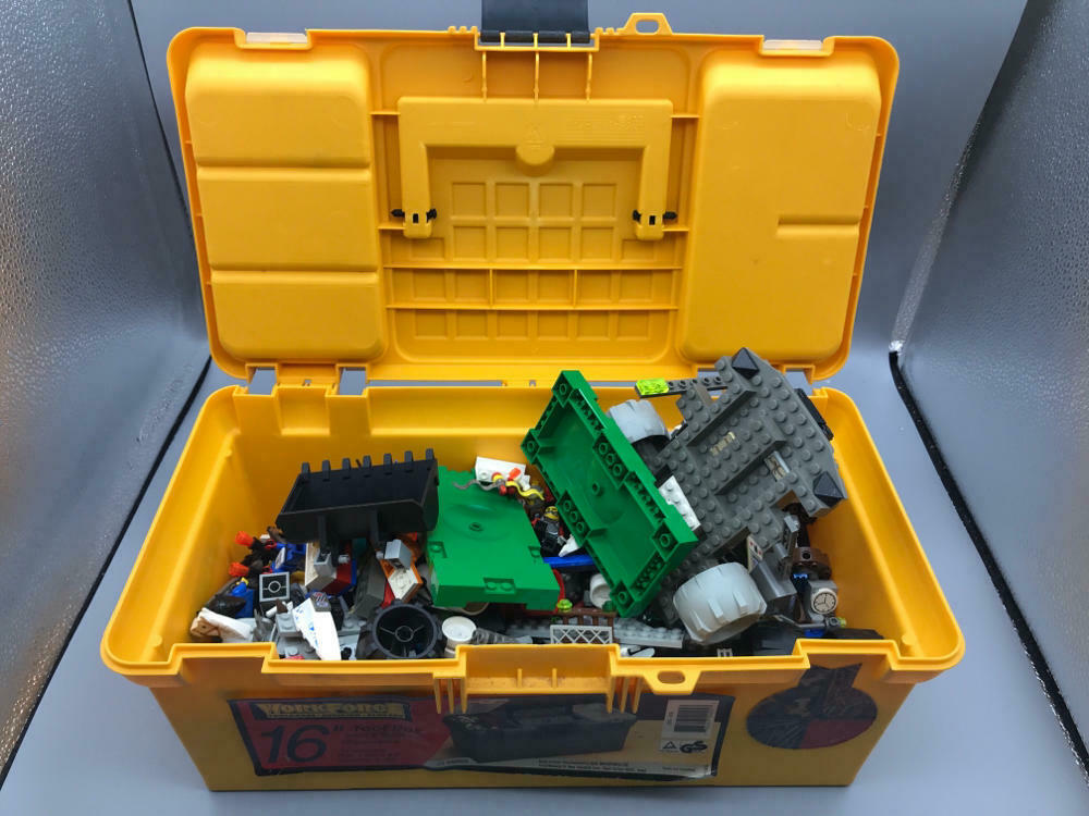 Multicolor Mixed Matched Lego Blocks and Pieces Building Toys in Yellow Tool Box - Good