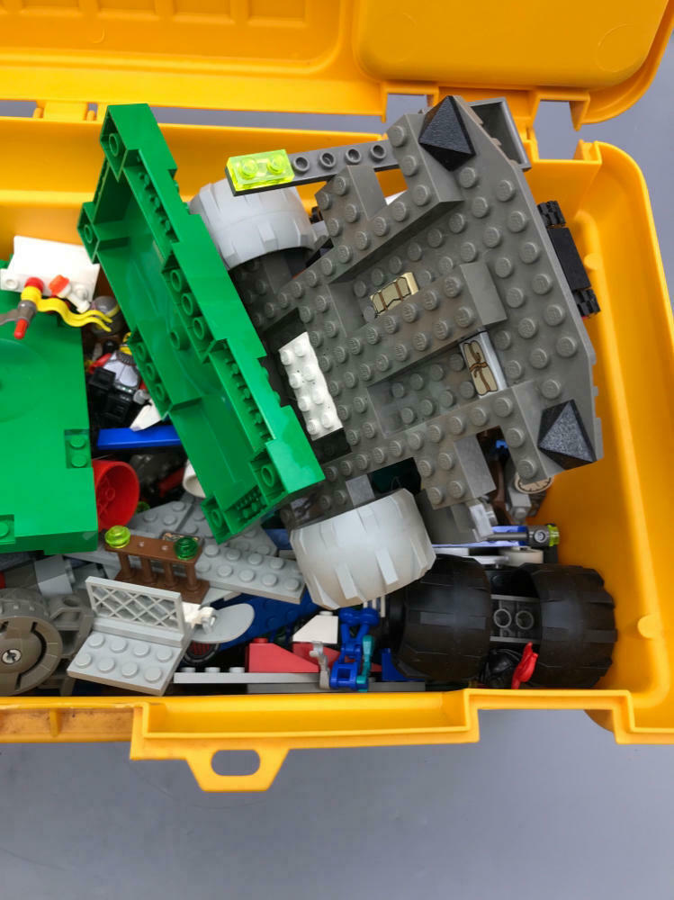 Multicolor Mixed Matched Lego Blocks and Pieces Building Toys in Yellow Tool Box - Good