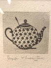 Pair of Cute Teapot and Teacup Drawings - Signed By Artist - Black Frames