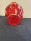 Vintage 14" Venetian Style Ruby Red Gold Gilding Hand Painted Glass Vase