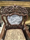 Antique Rosewood Color Chair Intricate Detail Carved Wood Marble Back