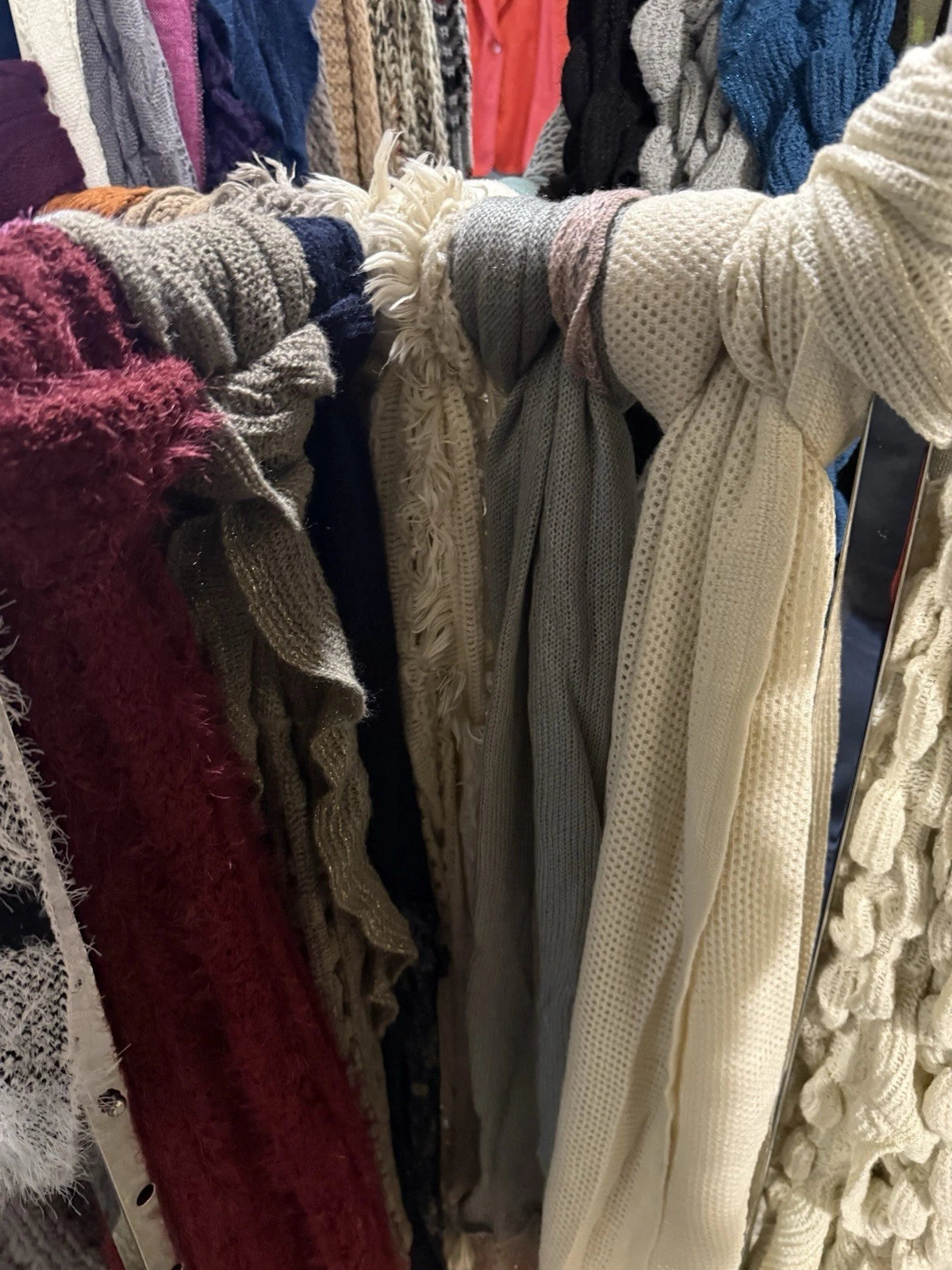 Lot of 25 NEW Winter Scarves Mixed Materials, Colors, & Sizes