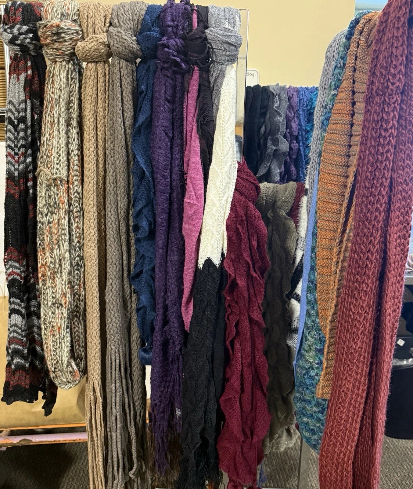 Lot of 25 NEW Winter Scarves Mixed Materials, Colors, & Sizes