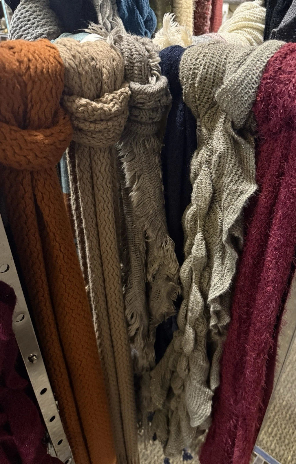 Lot of 25 NEW Winter Scarves Mixed Materials, Colors, & Sizes