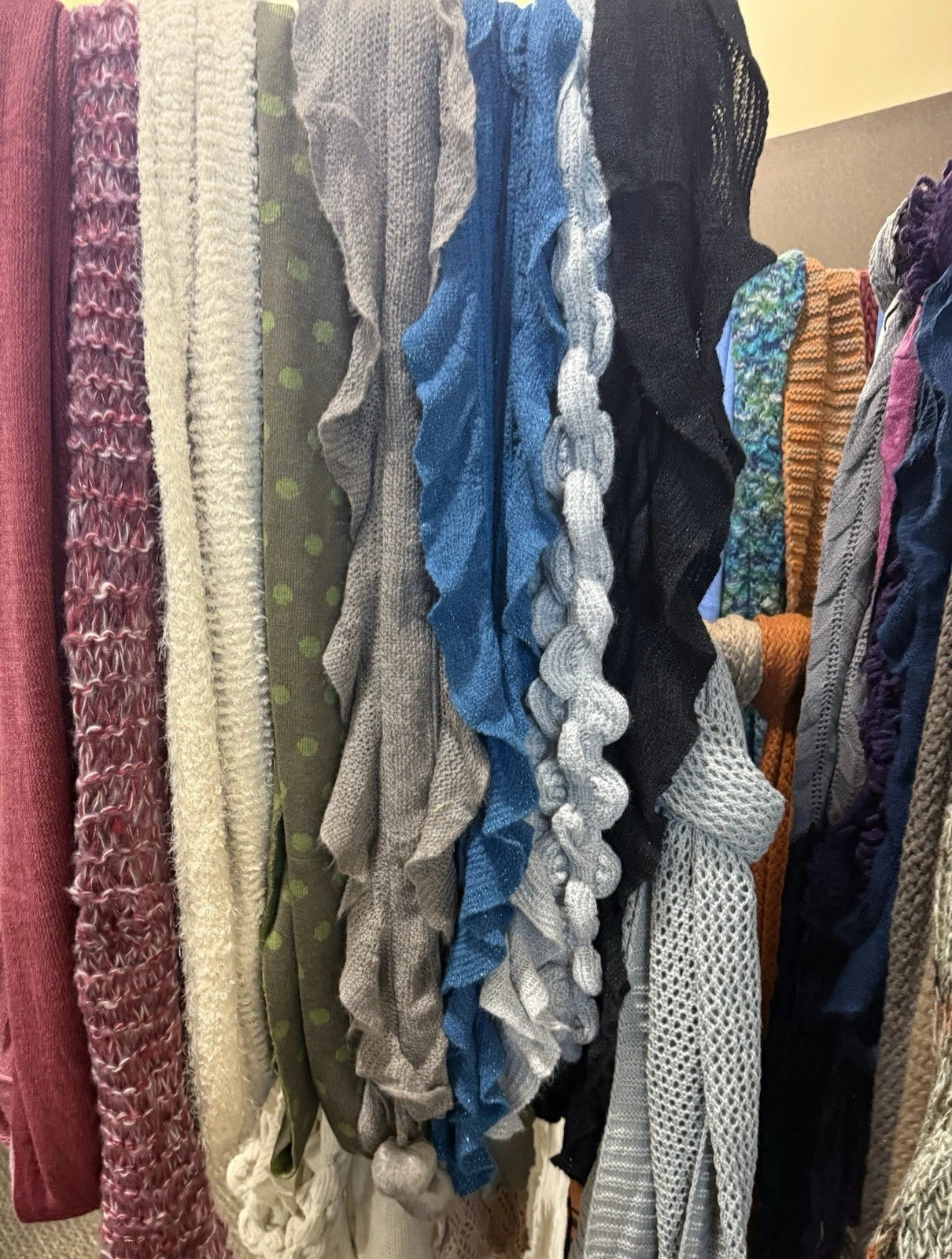 Lot of 25 NEW Winter Scarves Mixed Materials, Colors, & Sizes