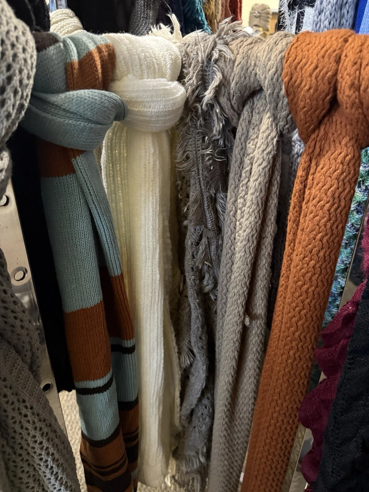 Lot of 25 NEW Winter Scarves Mixed Materials, Colors, & Sizes