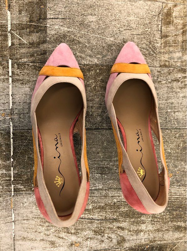 Nina Shoes Pink Color Block Pointy Toe Heel Pumps - Size 8