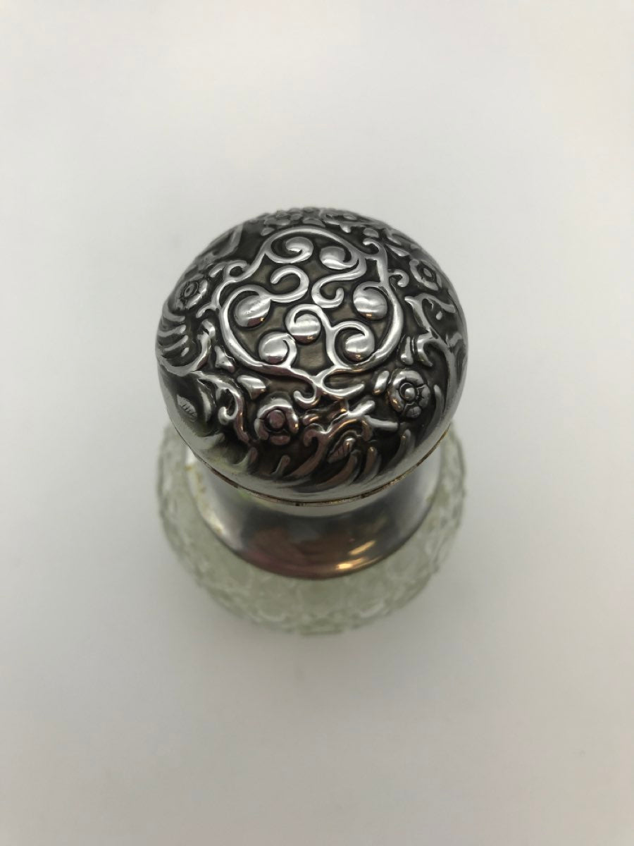 Vintage Avon Clear/Silver Glass/Metal Perfume Spray Bottle with Ornate Lid