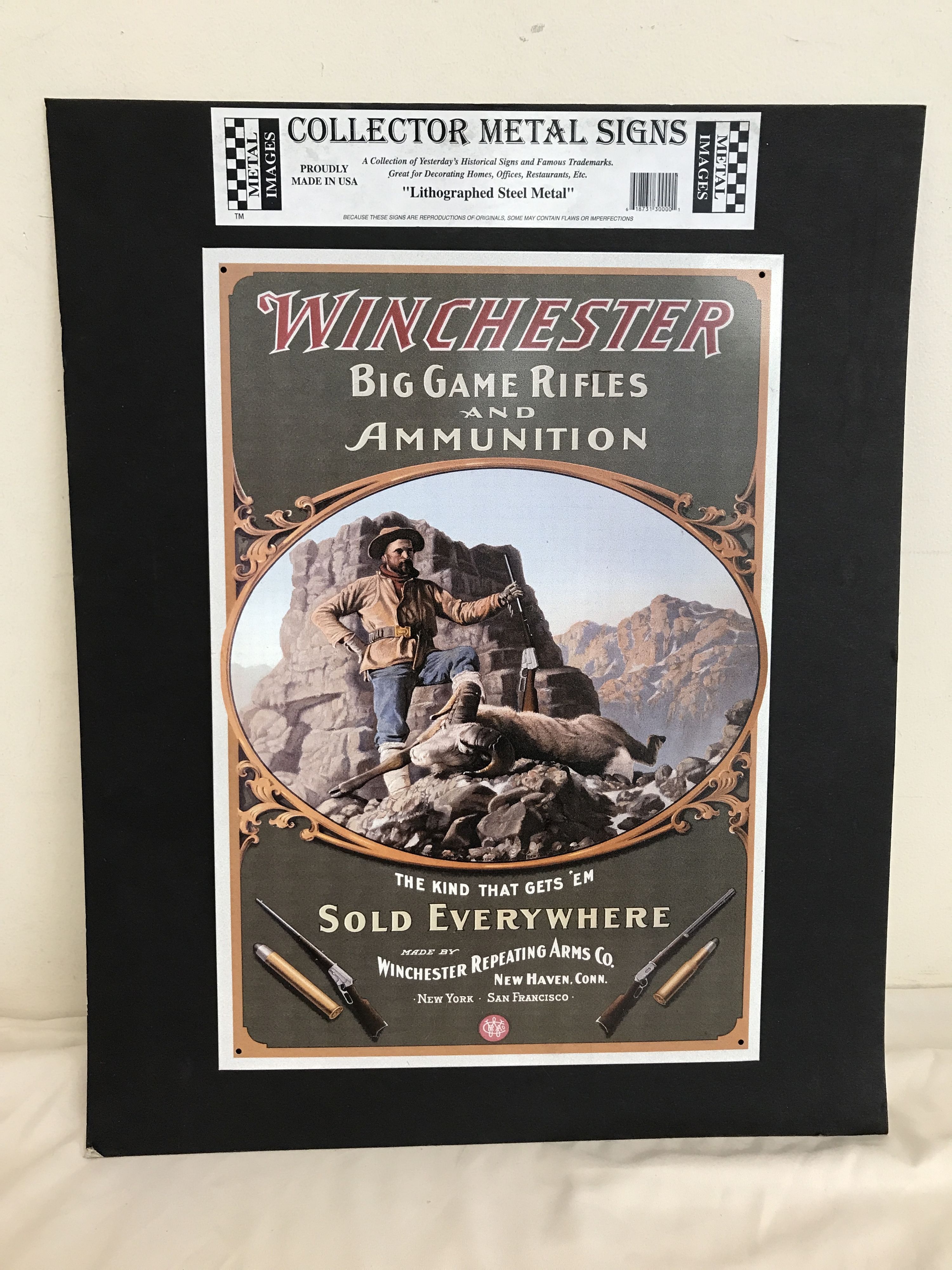 Winchester Big Game Rifles and Ammunition Lithograph on Metal Decorative Sign