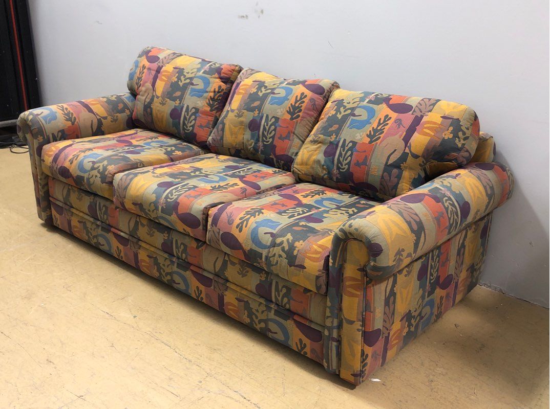 Art Deco Multicolor Botanical Patterned Upholstered  80" Sofa