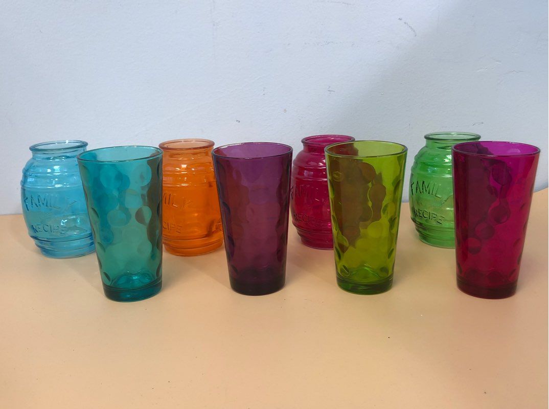 Circleware Family Recipe Color Glass 8 Pc Barrel Mug & High Ball Drinking Set