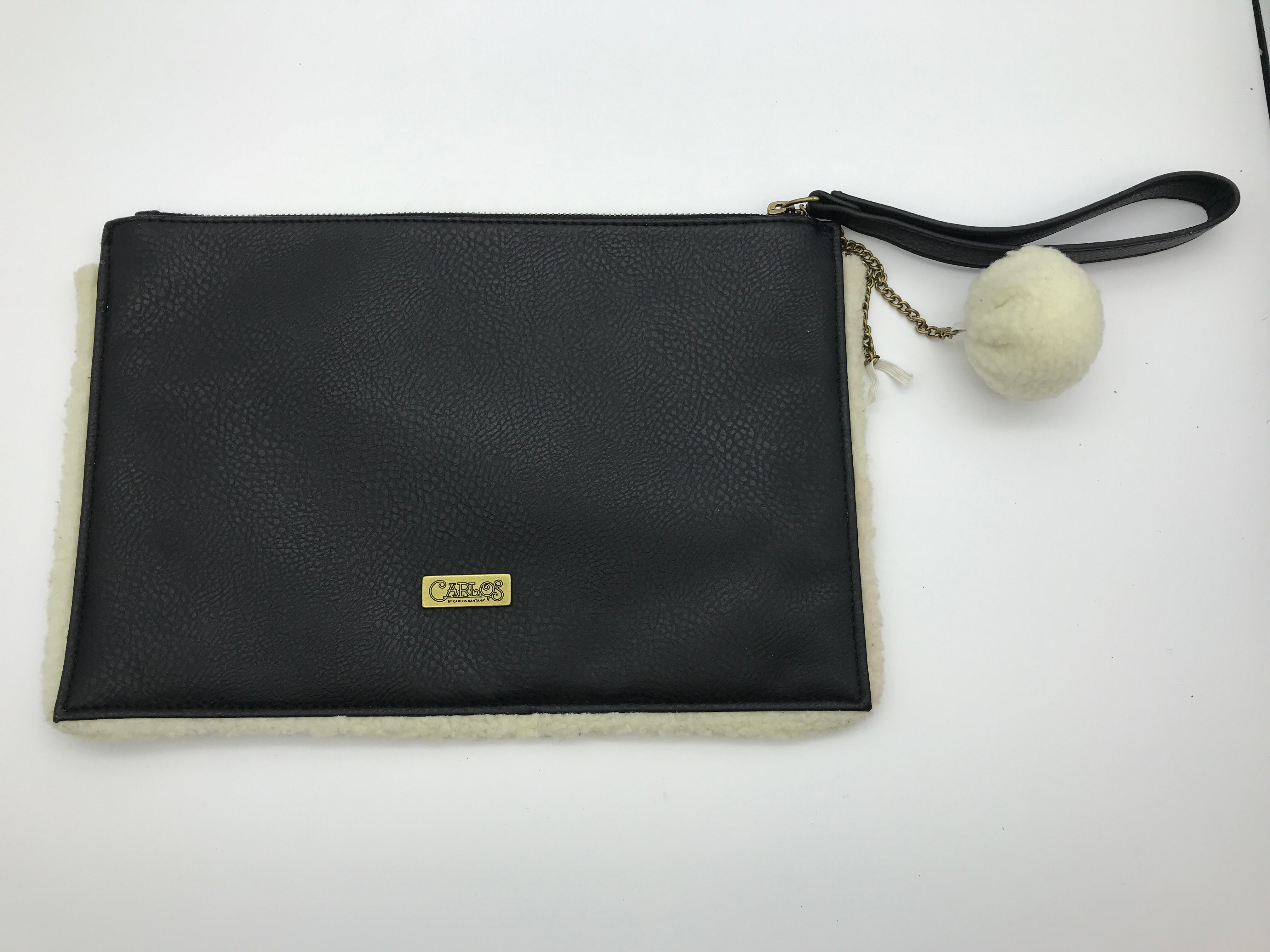 Carlos by Carlos Santana Black Faux Leather and Sherpa Zip-Up Wristlet