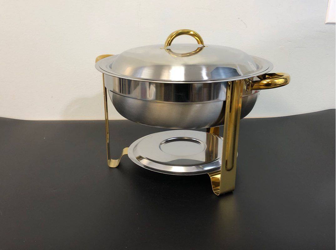 4QT Stainless Steel Gold Warming Round Chafing Dish With Lid