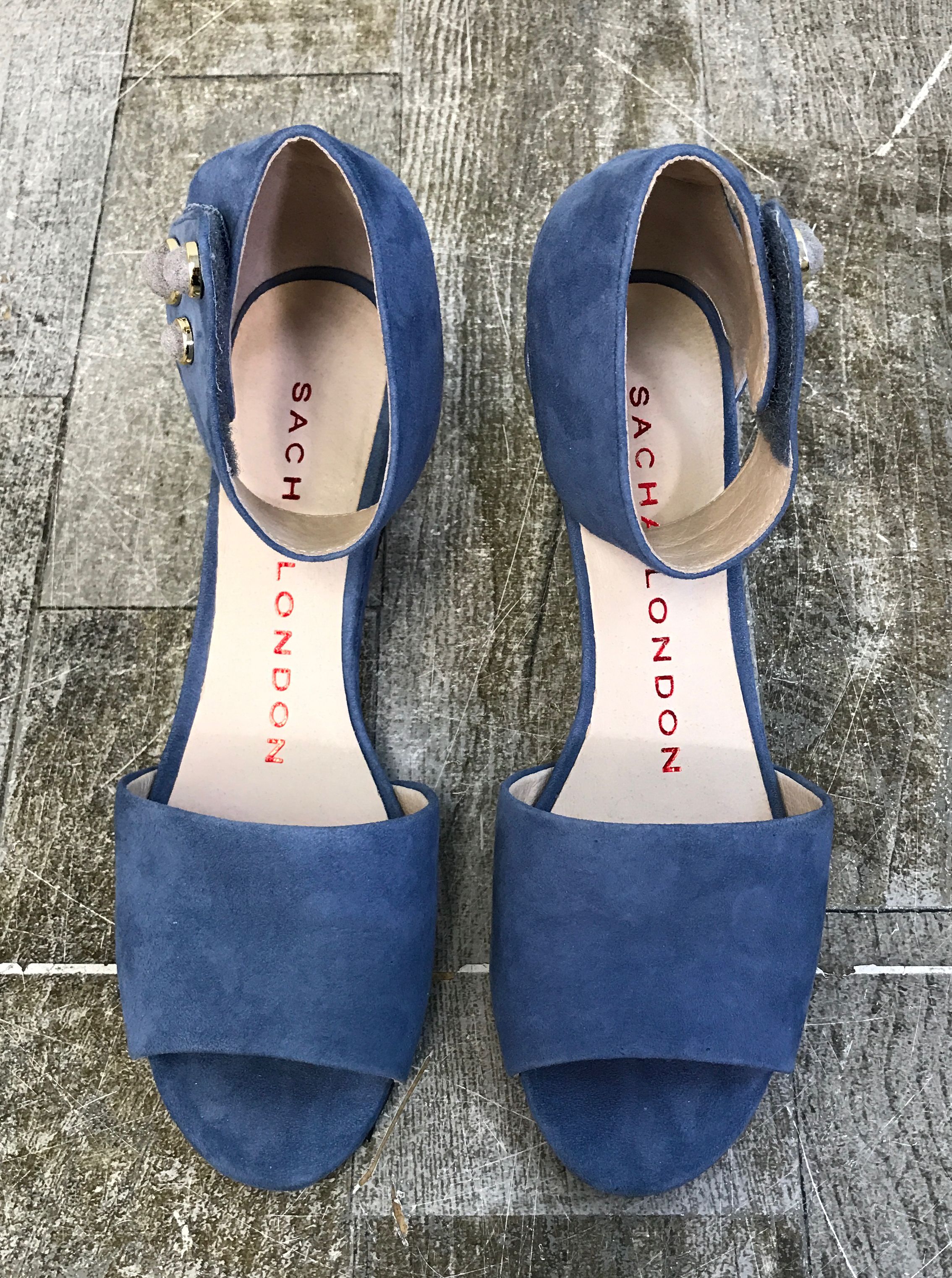 Sacha London Size 6.5 Valero Peep-Toe Wedge Denim Blue