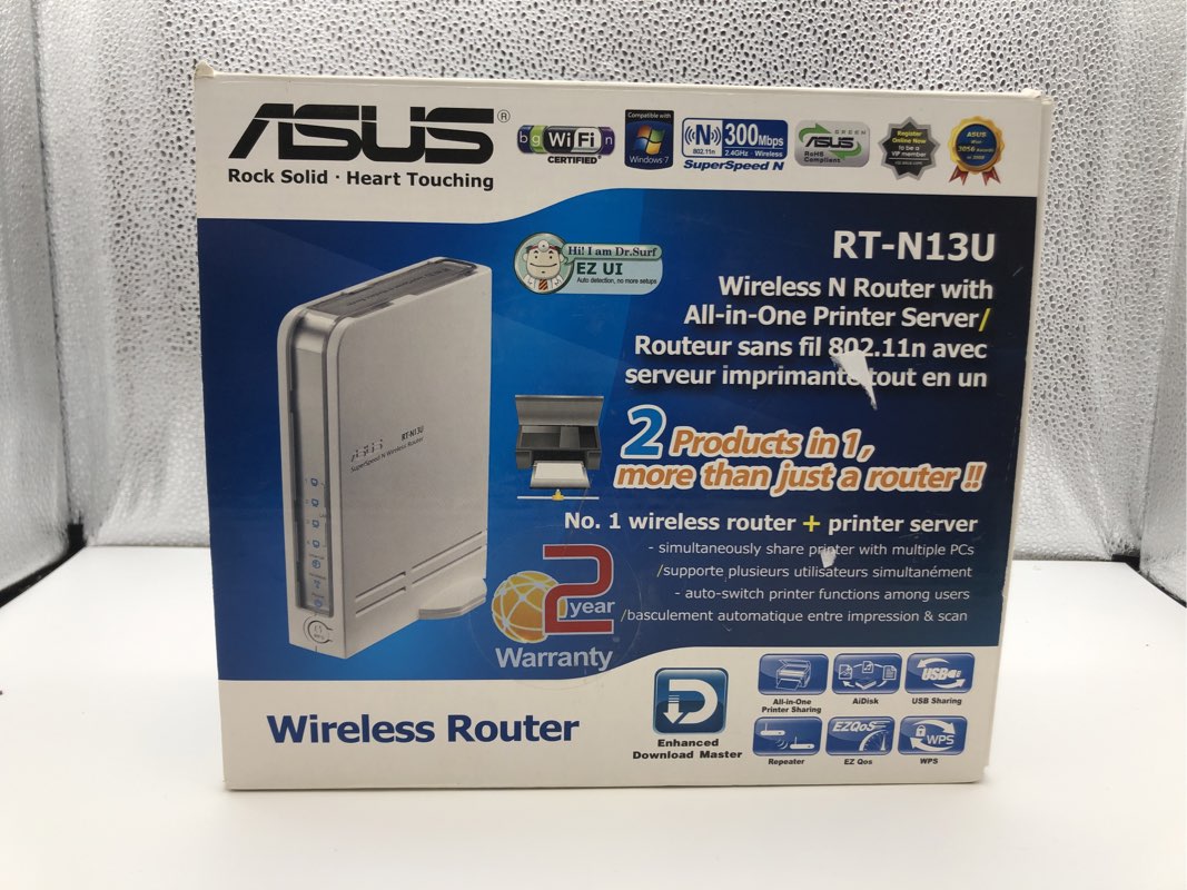 Asus Wireless N Router with All-In-One Printer Server Model #RT-N13U IOB