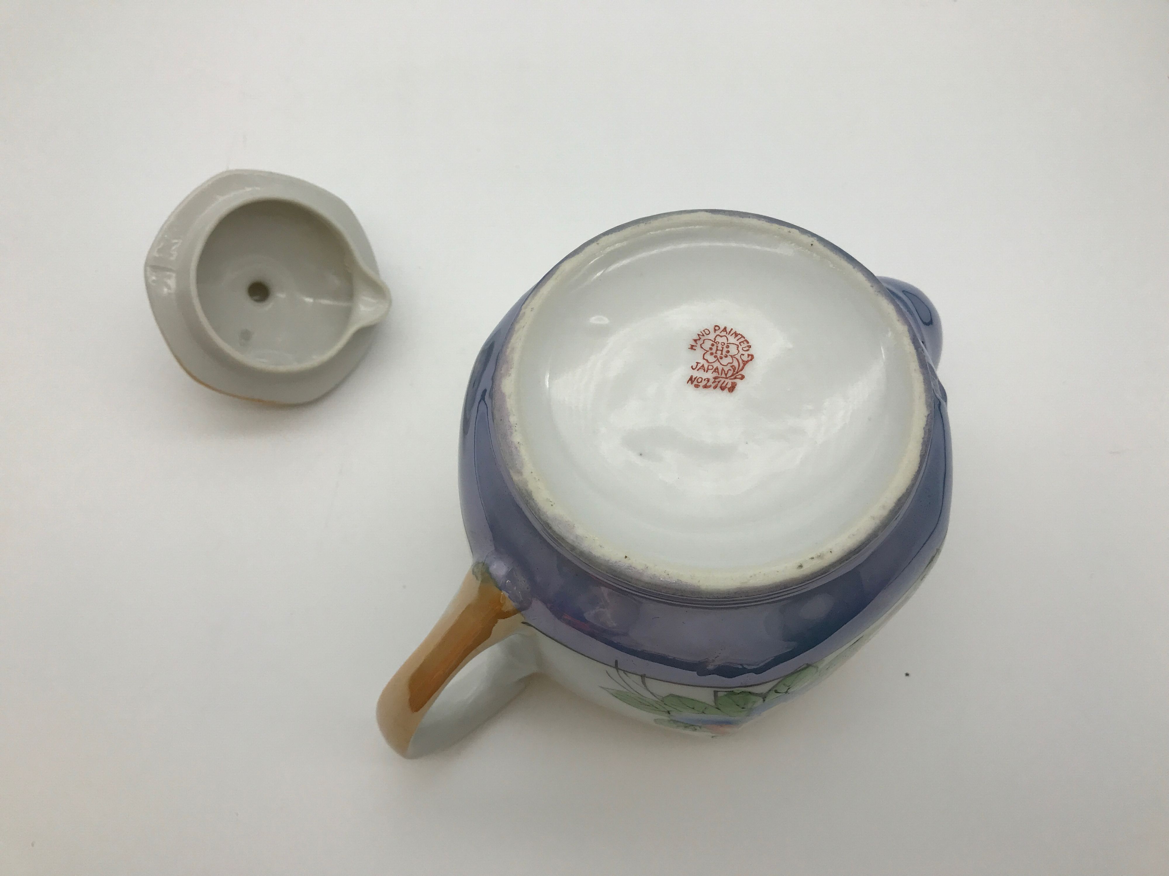 Powder Blue And White Floral Lusterware Teapot Marked Japan