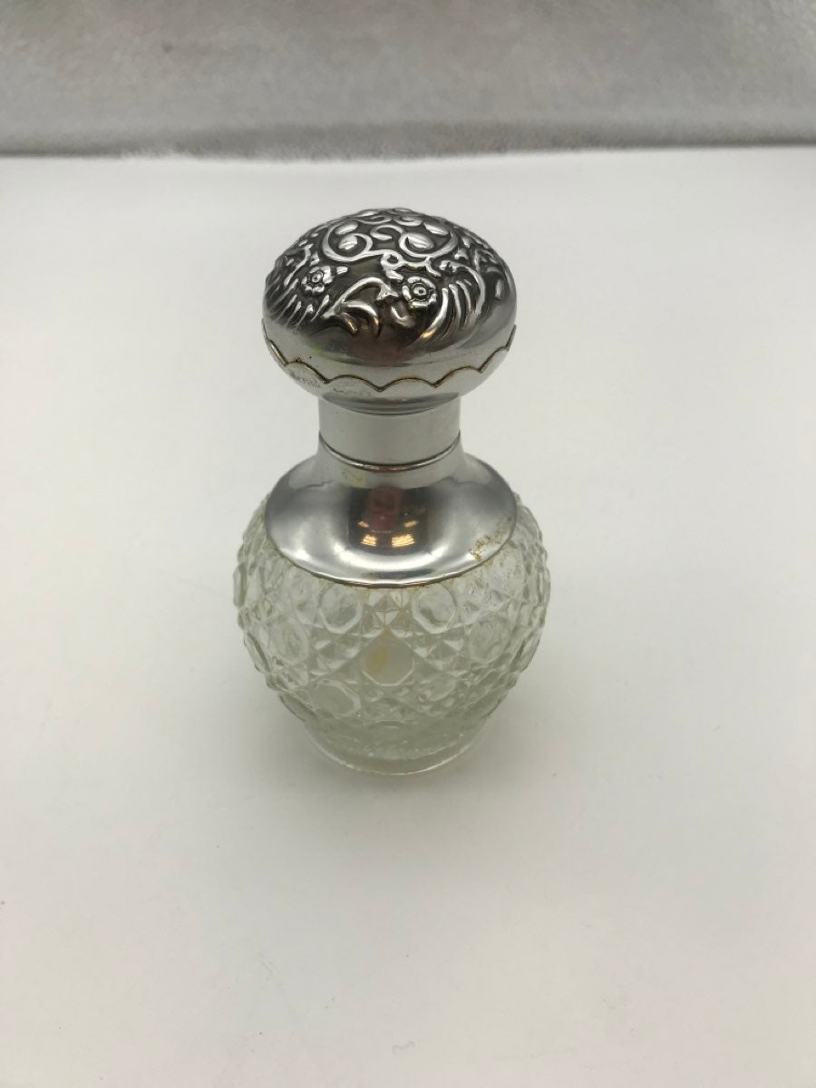 Vintage Avon Clear/Silver Glass/Metal Perfume Spray Bottle with Ornate Lid