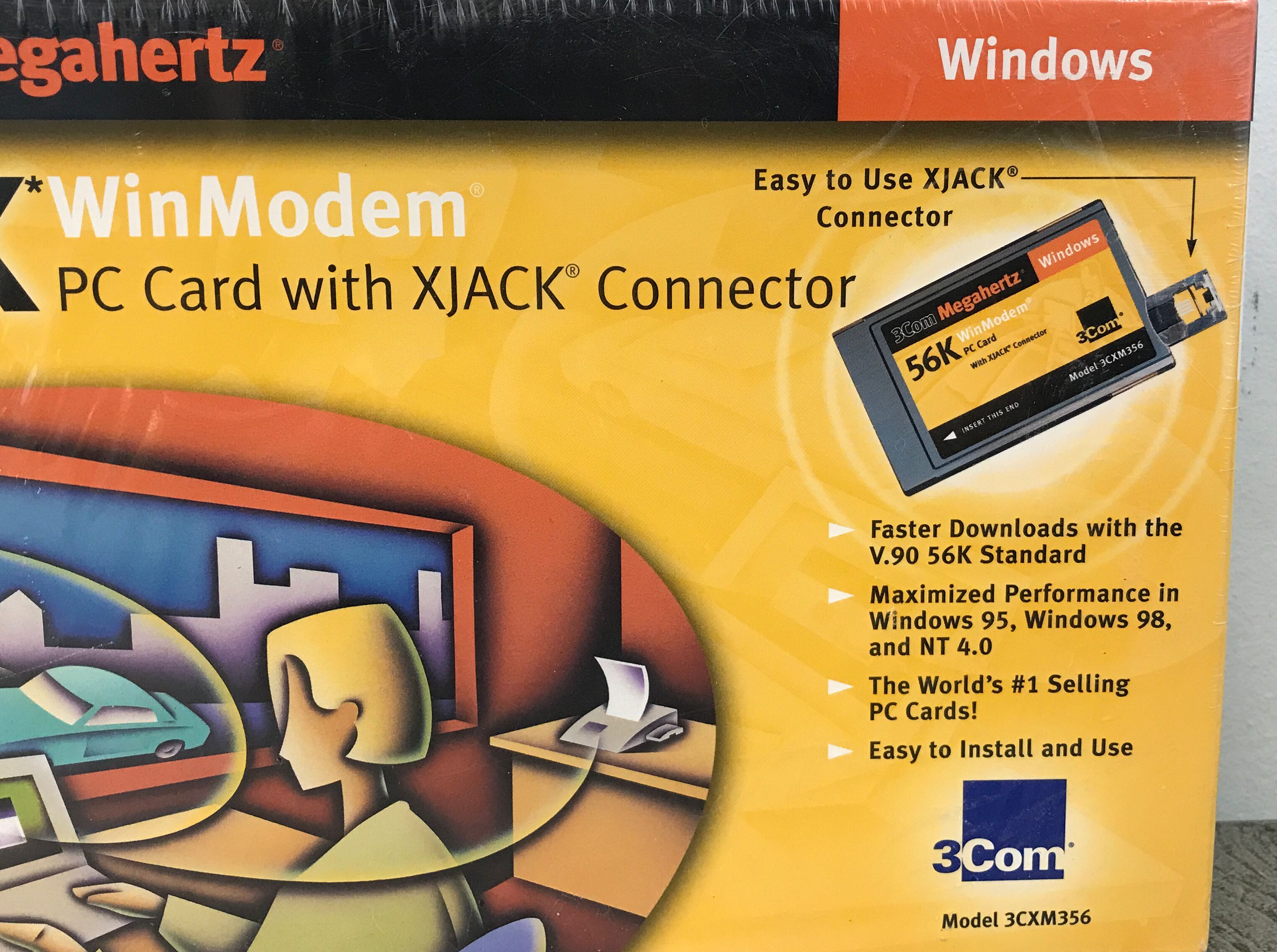 Windows 3com WinModem 56K PC Card with XJACK Connector