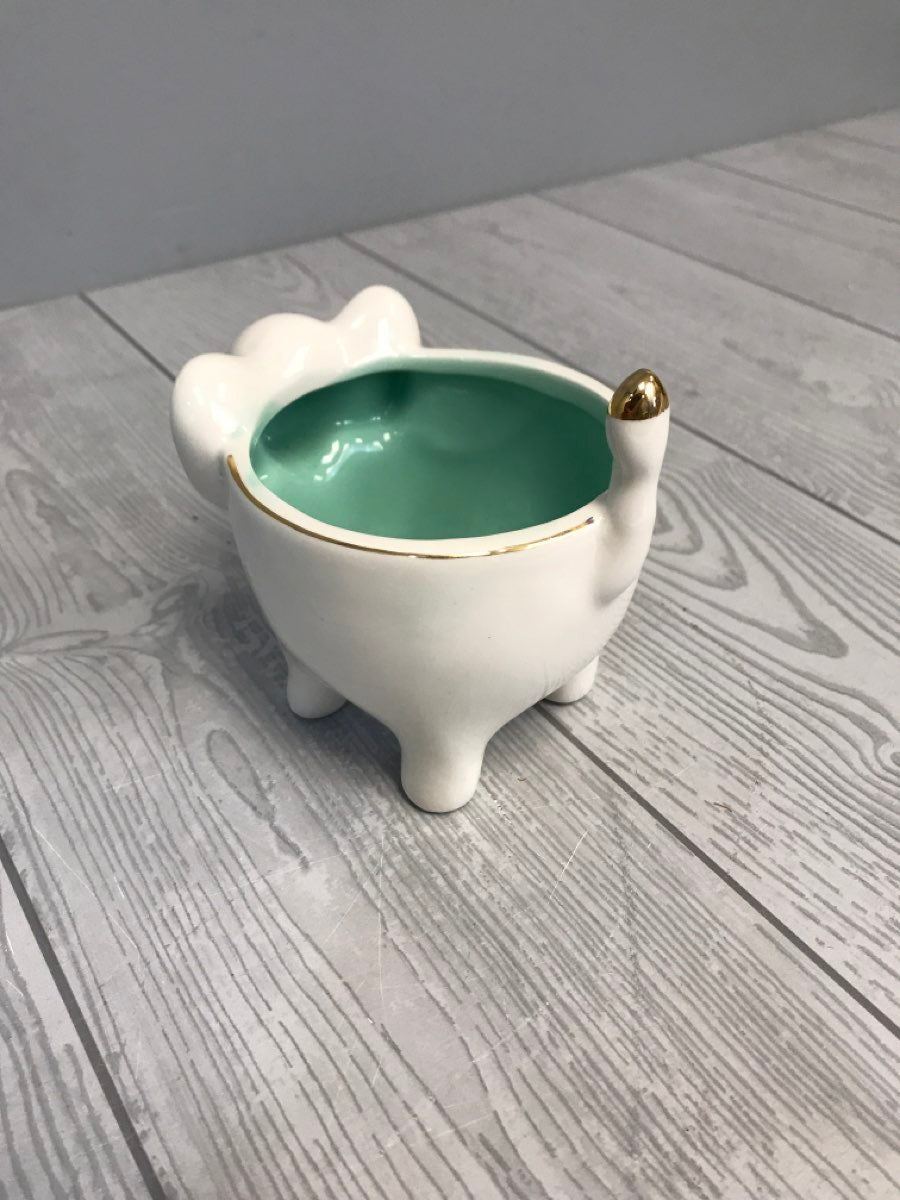 Modern Expressions Ceramic Gold Trimmed White And Green Elephant Trinket Cup