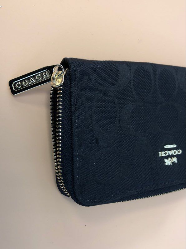 Coach Black Monogrammed Fabric Zip Around Large Wallet - Gently Used