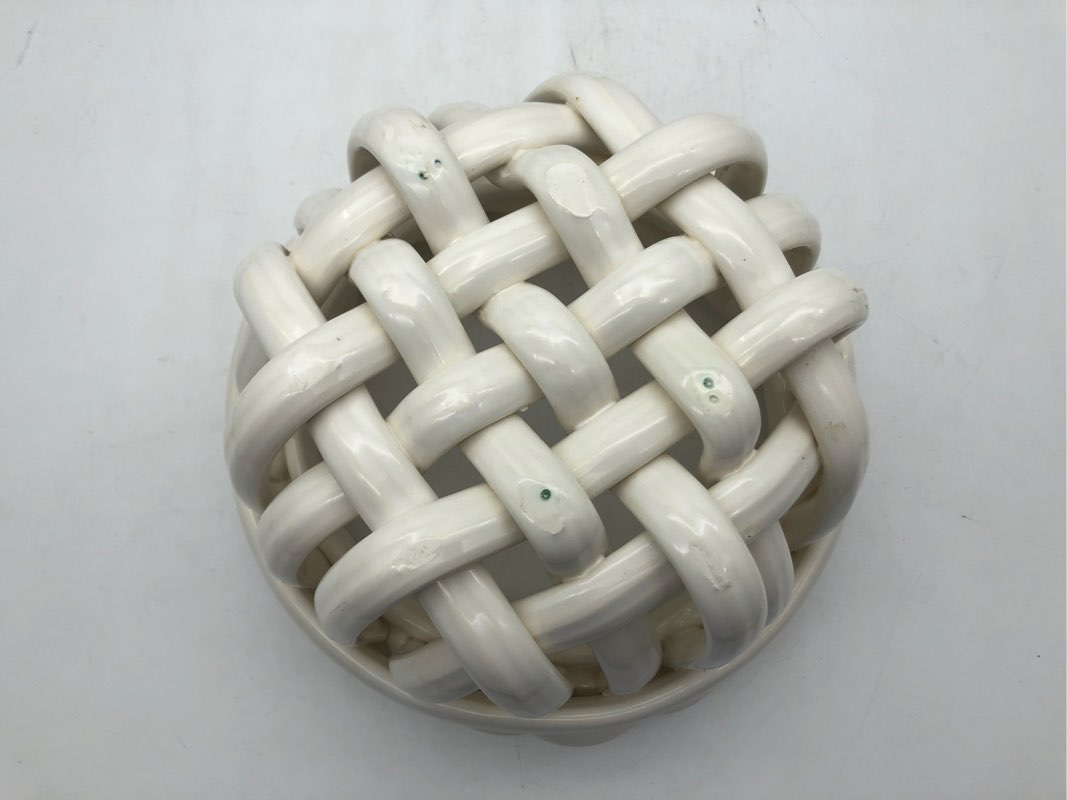 Unbranded Cream Ceramic Woven Decorative Bowl Basket