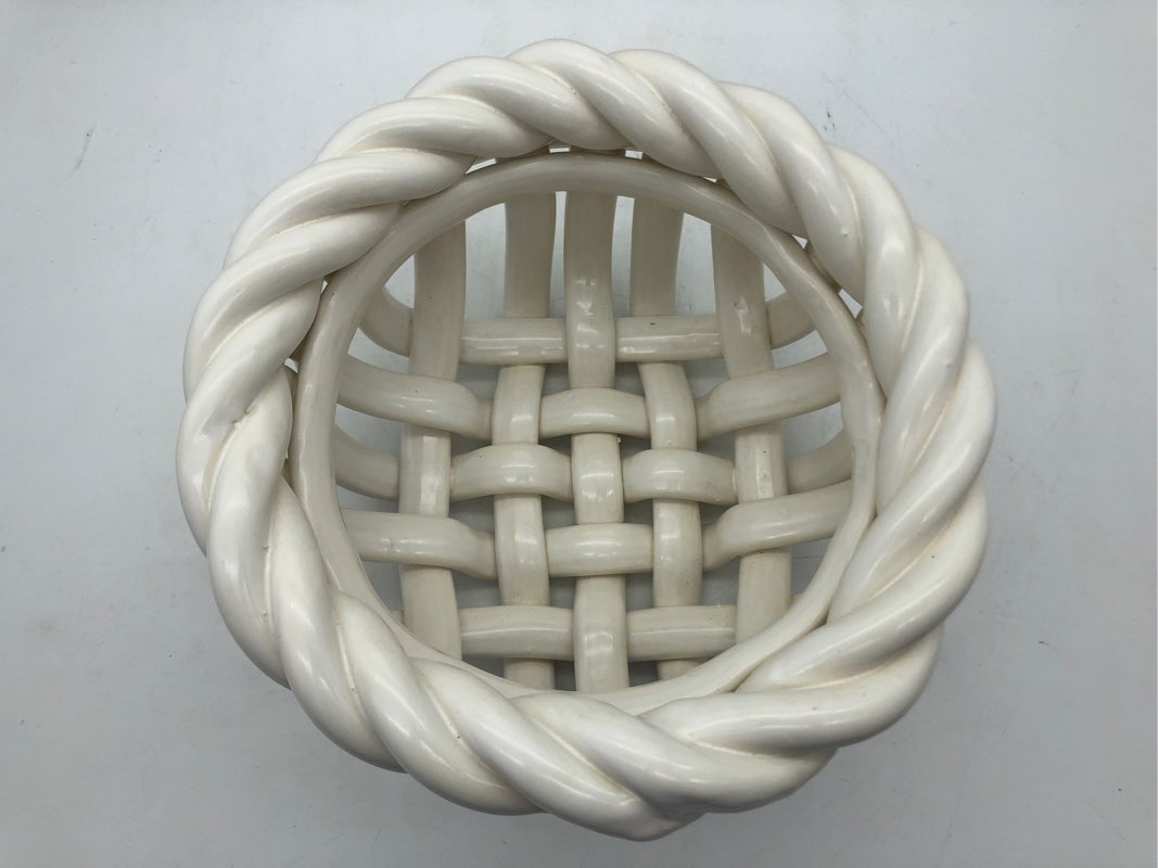 Unbranded Cream Ceramic Woven Decorative Bowl Basket